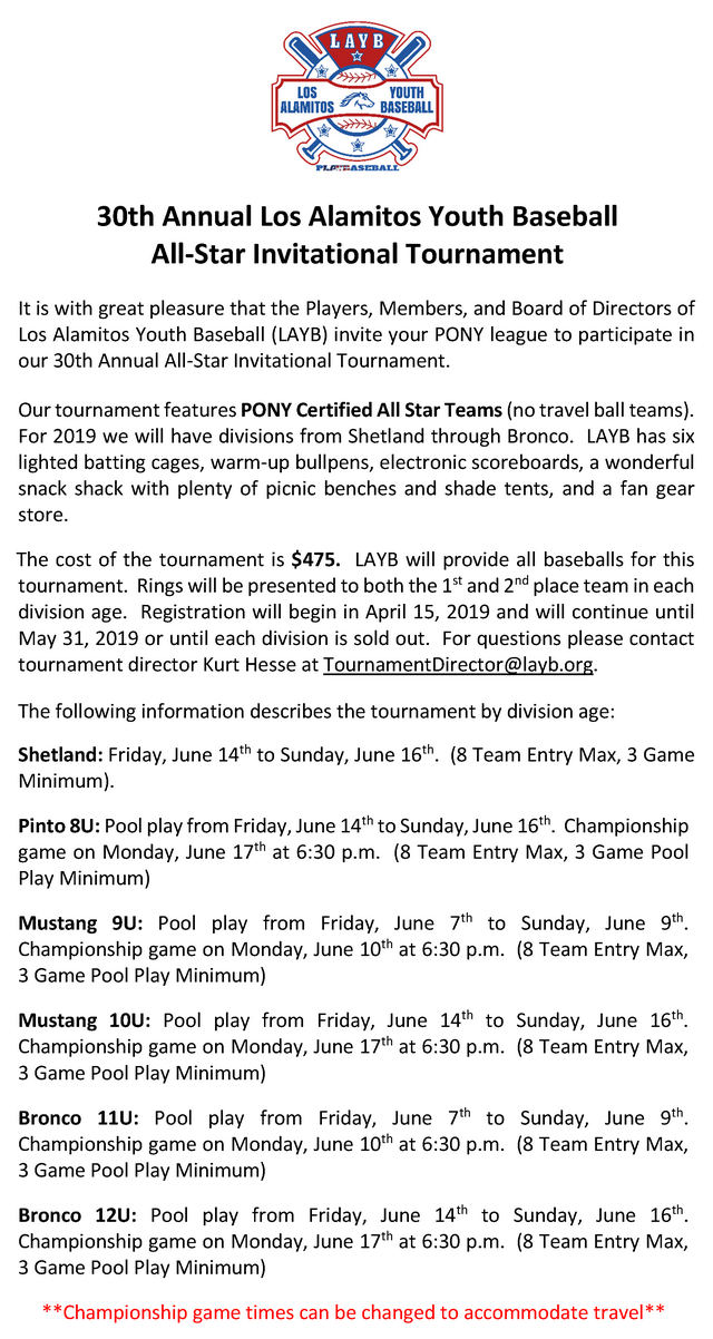 Pony Baseball Age Chart 2019